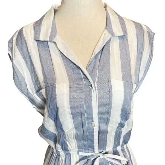 Japna Dress Womens SMALL Blue White Stripe Tie Waist Shirt Dress Short Sleeve - Picture 5 of 13